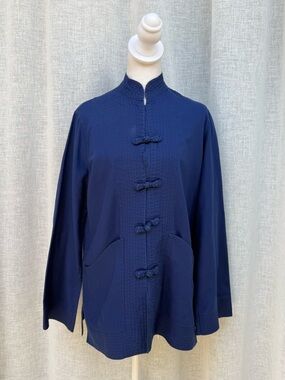 Vintage navy blue traditional Chinese style with a mandarin collar